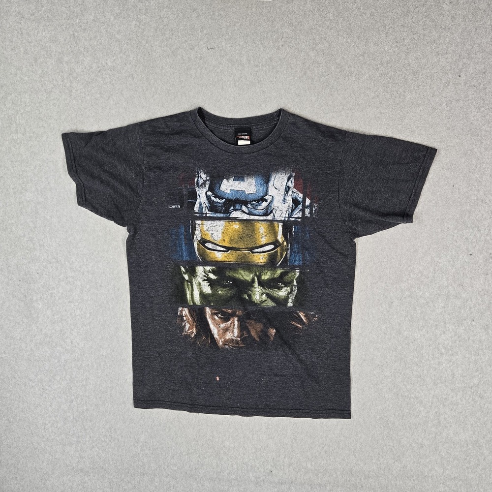 Marvel Men Shirt M Gray Iron Man Captain America Thor Hulk Graphic Print Comics